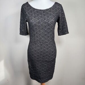 Free People Bodycon Dress Womens Medium Black White Scoop Back Mini Boho Event